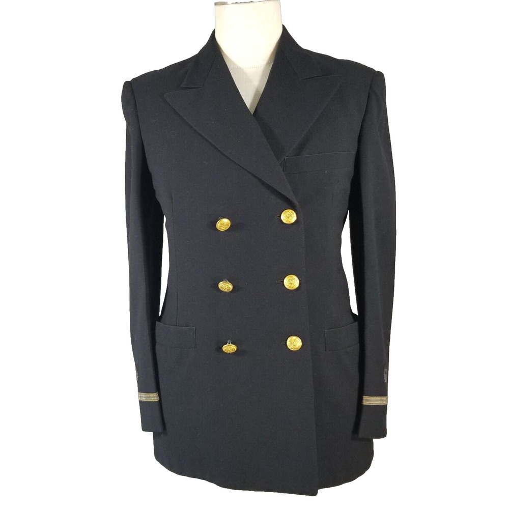 U.S Navy Jacket Mens Small Blue Uniform Double Breasted Wool Vintage Dress Blues